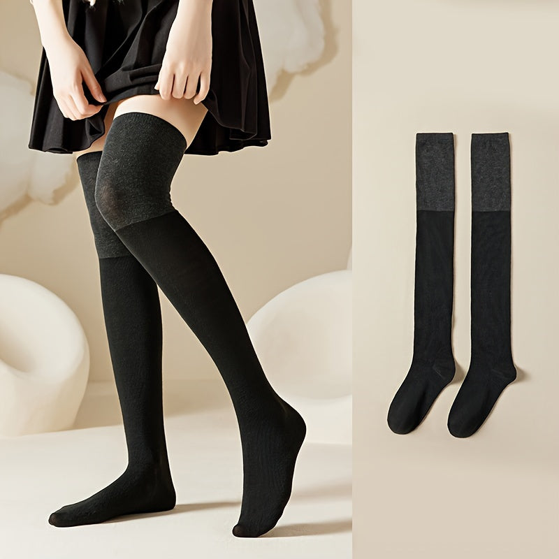 2 Pairs Stitching Thigh High Socks Women's Stockings
