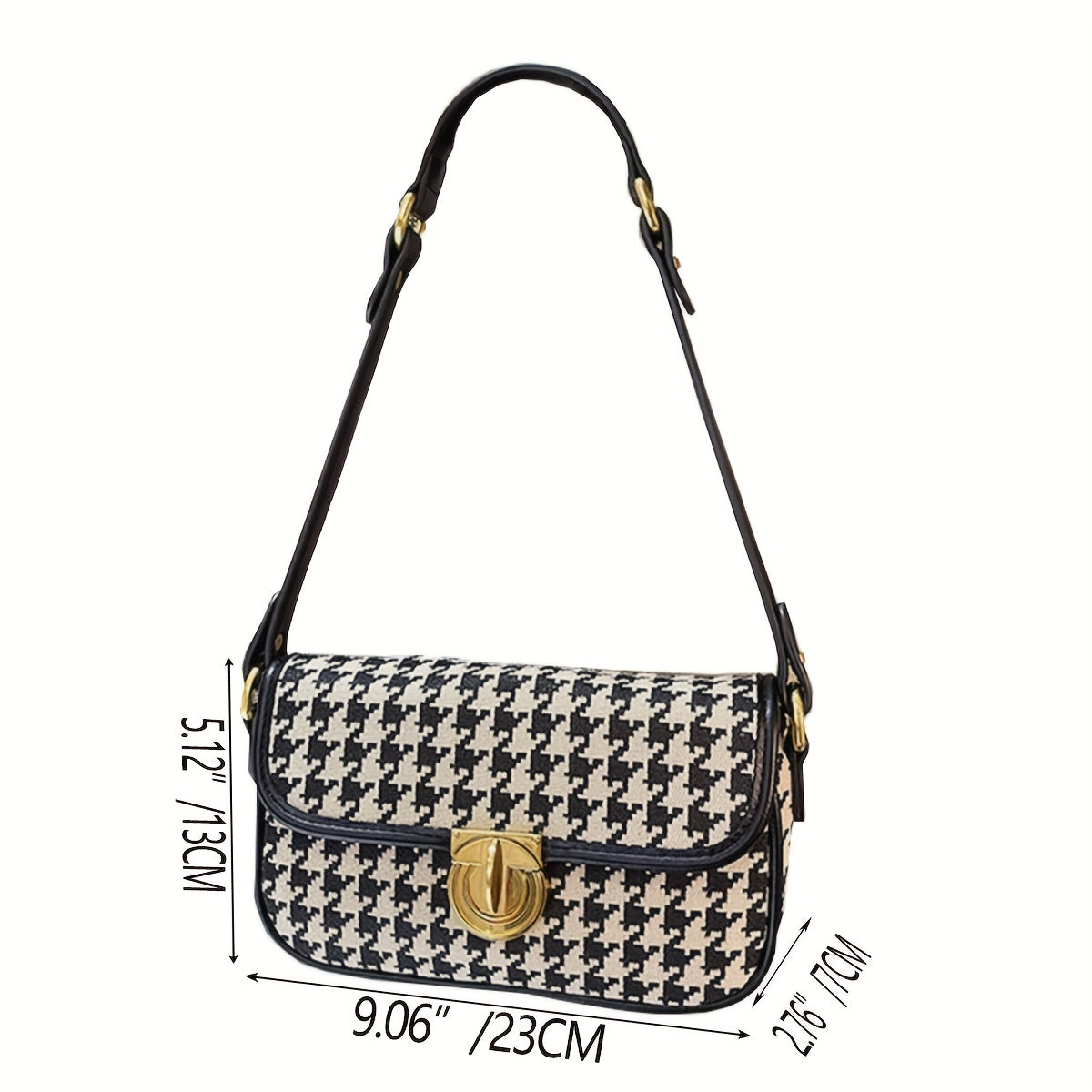 Women's Houndstooth Underarm Bag Lightweight Turn Lock Armpit Bag