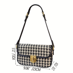 Women's Houndstooth Underarm Bag Lightweight Turn Lock Armpit Bag