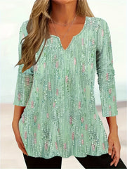  Casual Top Women's Plus Floral Print Notched Neck Loose Fit Top