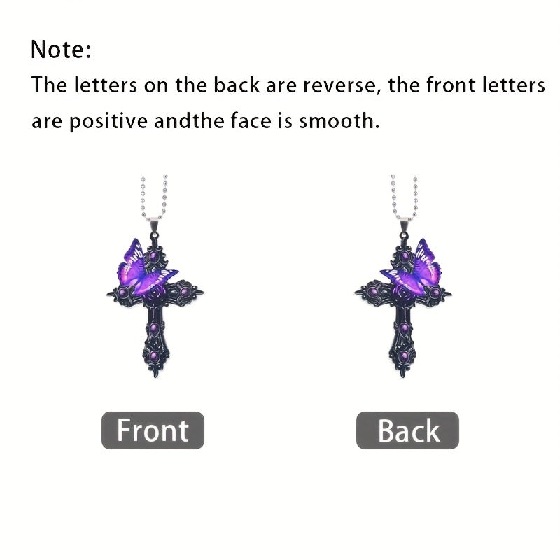 Purple Cross Butterfly Acrylic Decoration Pendant for Rearview Mirror