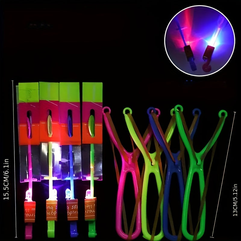 10pcs Glow-in-the-Dark Rocket Slingshots with LED Lights