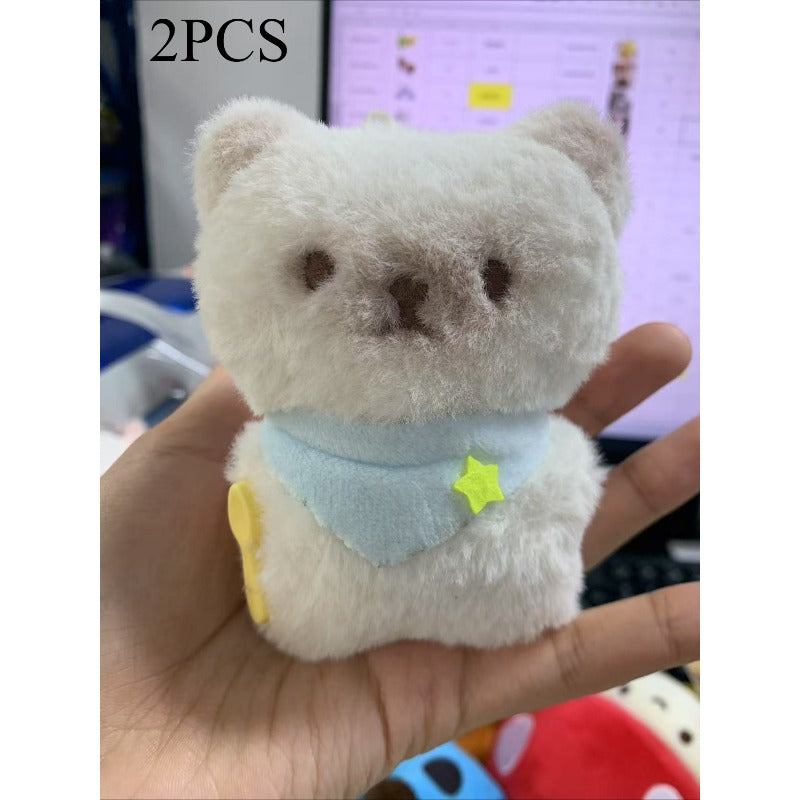 2pcs Squeezable Squeaking Cat Plush Keychain Dolls with Expressive Eyes