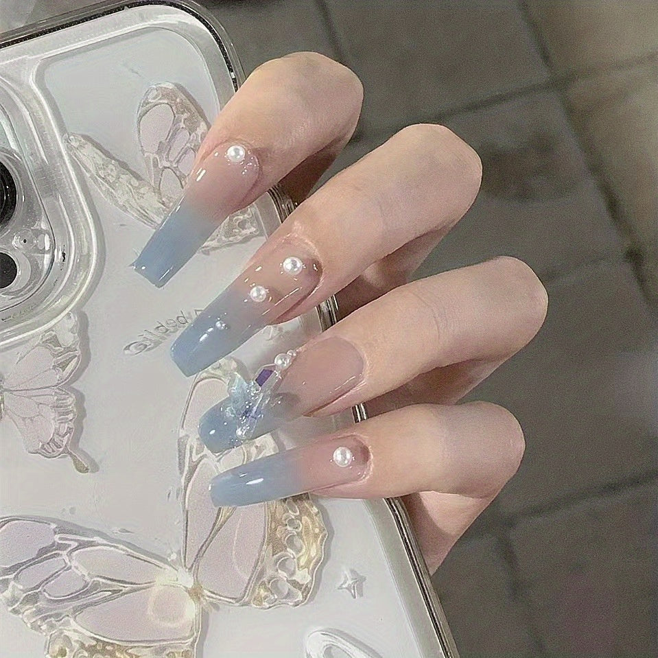 Y2K Star Press On Nails Long Coffin Ballerina False Nails with Glue