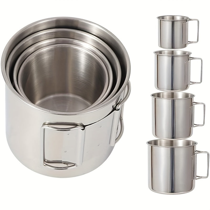 4pcs Stainless Steel Camping Mugs With Foldable Handle