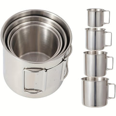 4pcs Stainless Steel Camping Mugs With Foldable Handle