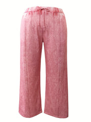  Sports Pants Women's Plus Solid Tie Waist Wide Leg Fit