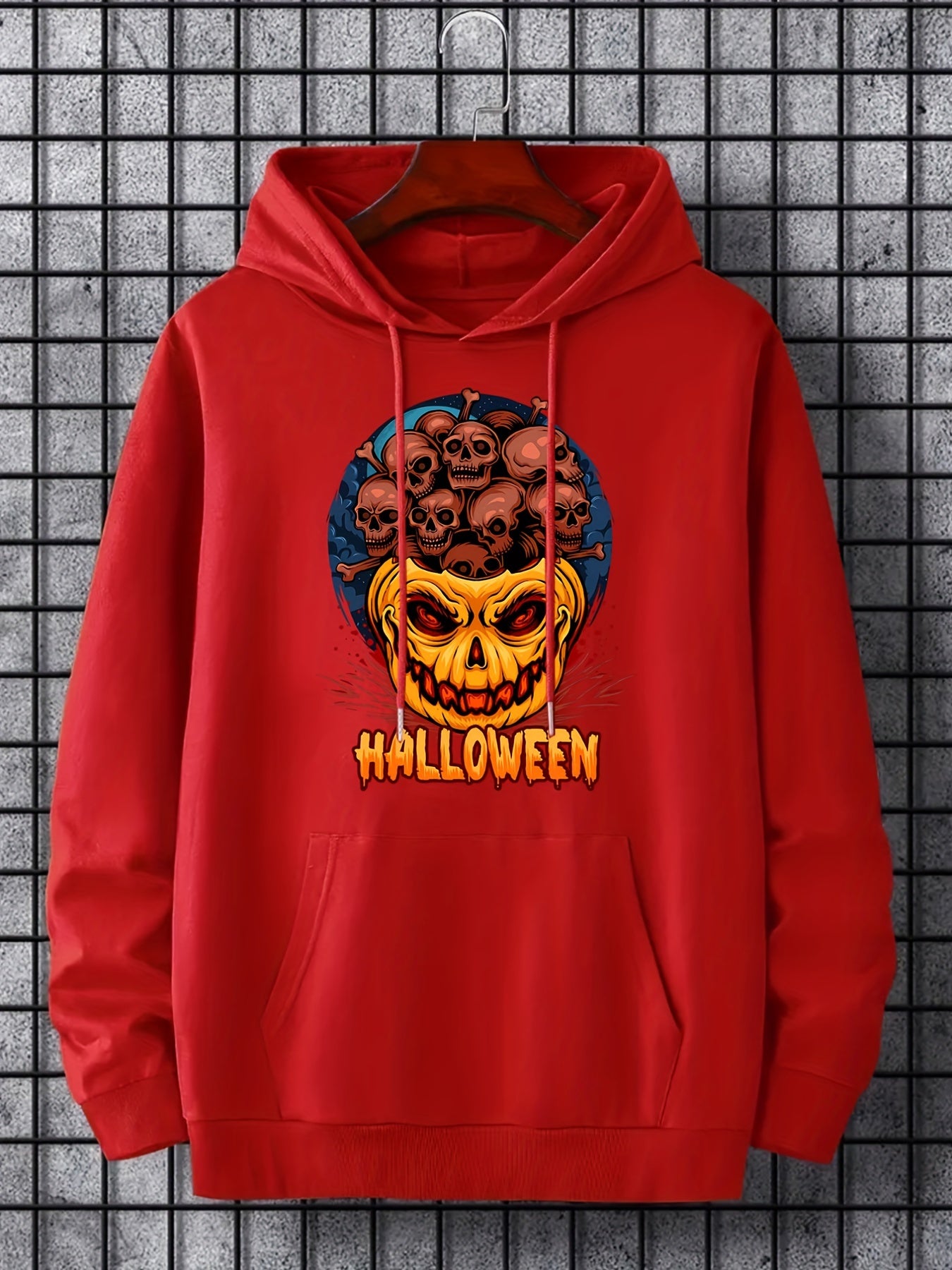Men's Skull & Pumpkin Graphic Hoodie for Halloween
