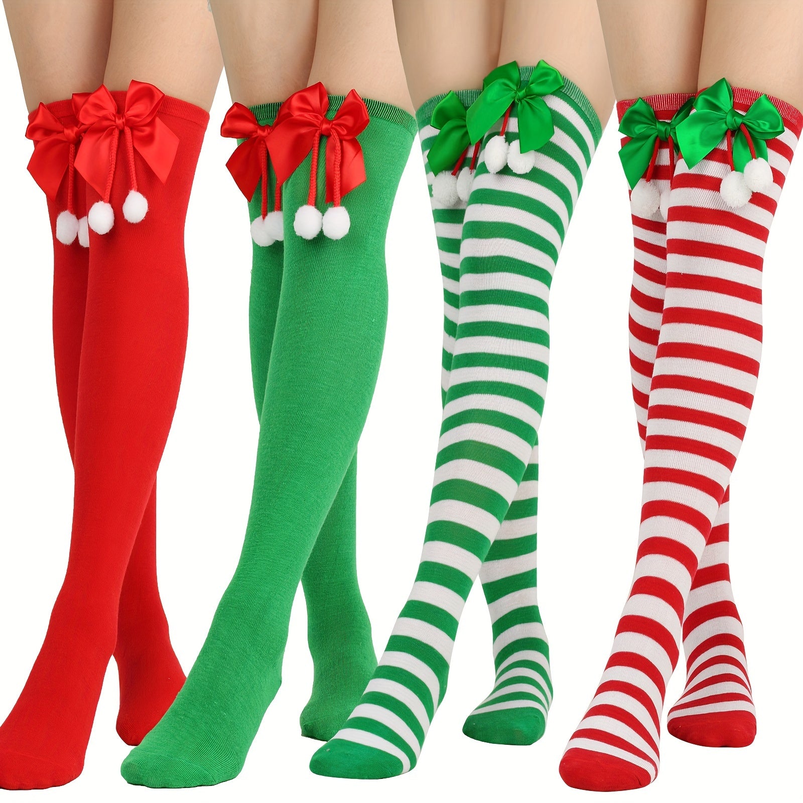 Bowknot Christmas Socks Over The Knee Stockings Warm Leg Warmers