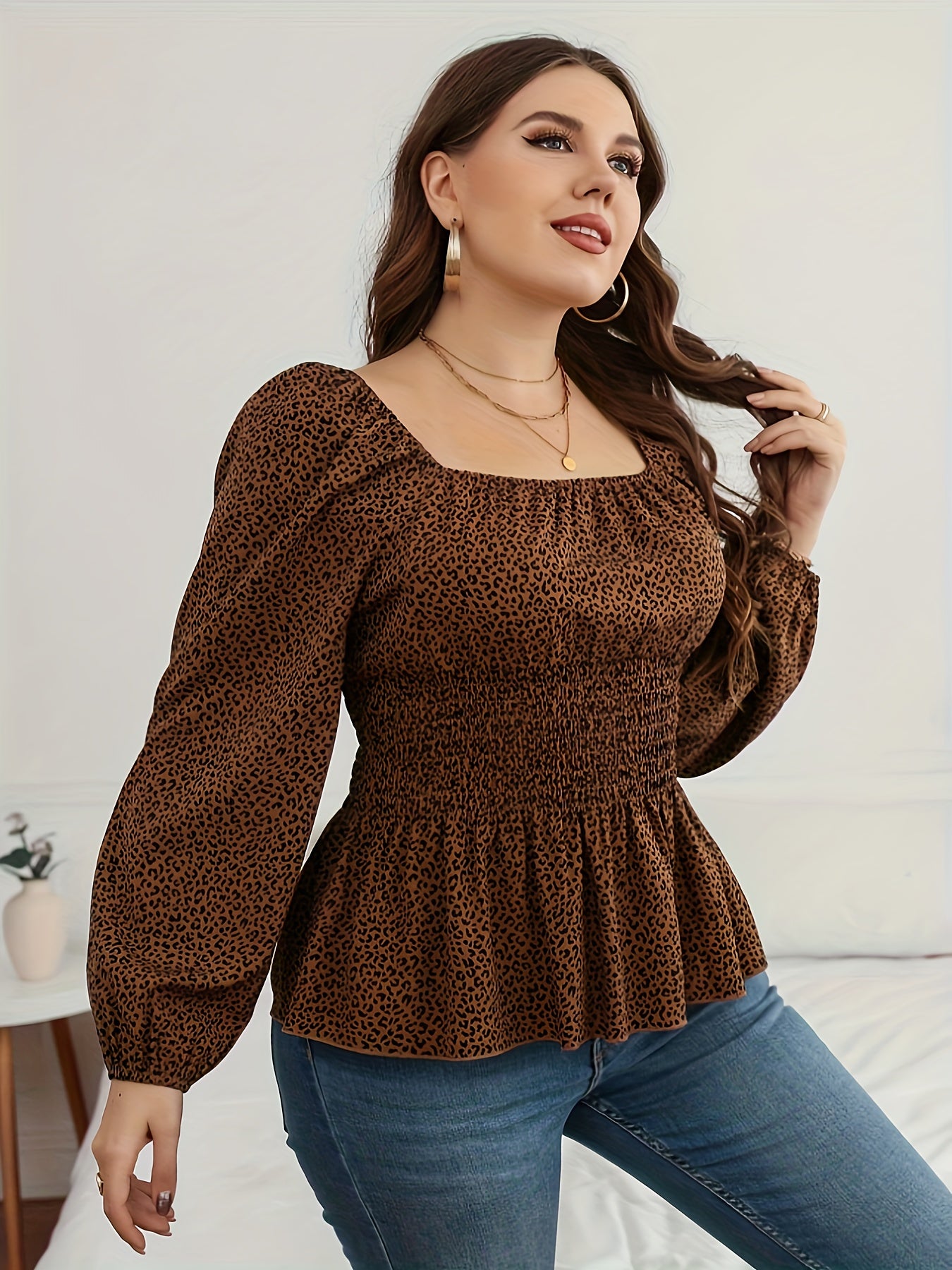  Leopard Print Peplum Shirt Top