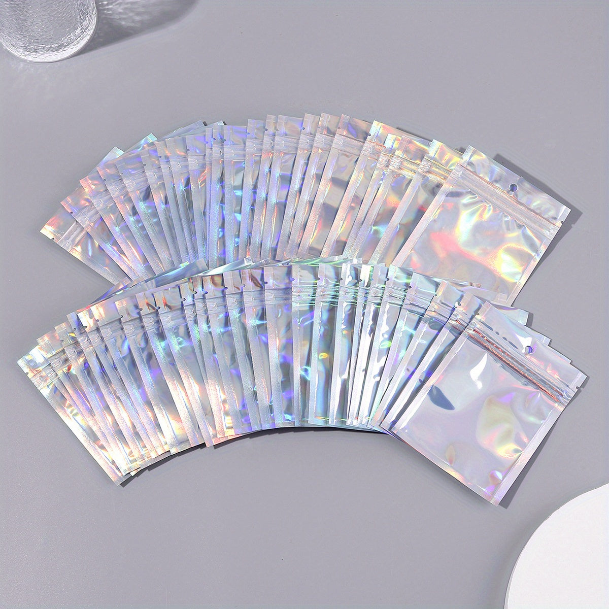 50pcs Transparent Laser Colorful Storage Bag for Small Objects