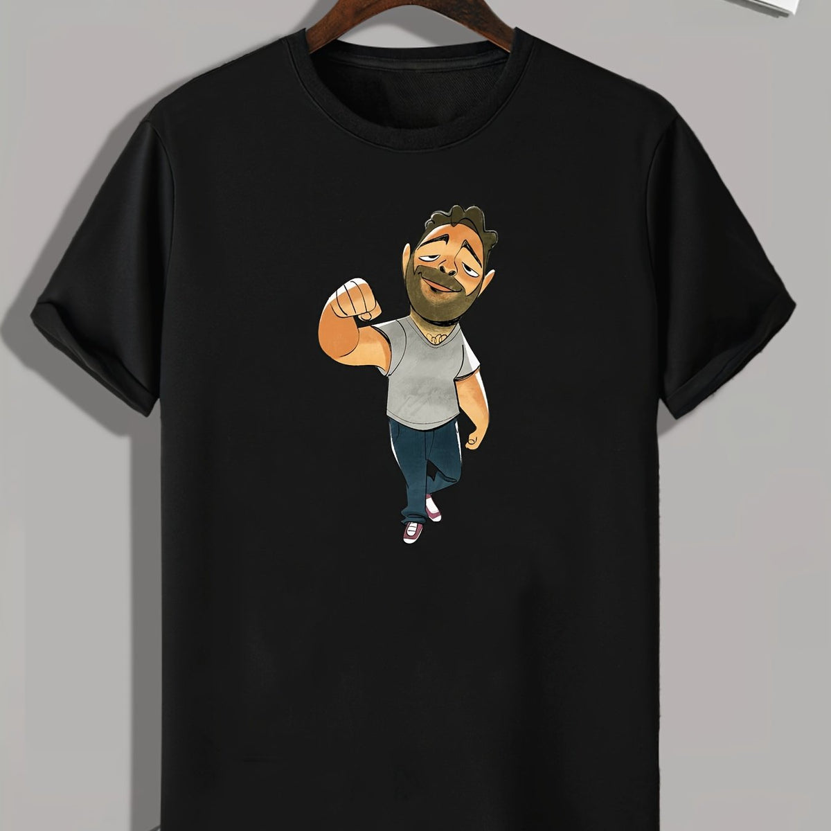 Cartoon Buddy Print Men's Comfy T shirt Active Slightly Stretch Tee