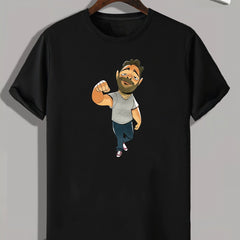 Cartoon Buddy Print Men's Comfy T shirt Active Slightly Stretch Tee