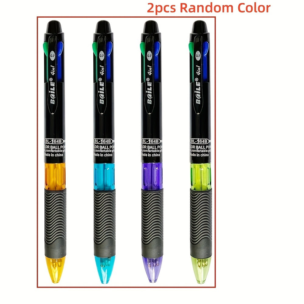 2pcs 4 in 1 Colorful Retractable Multifunction Pens for Students & Office