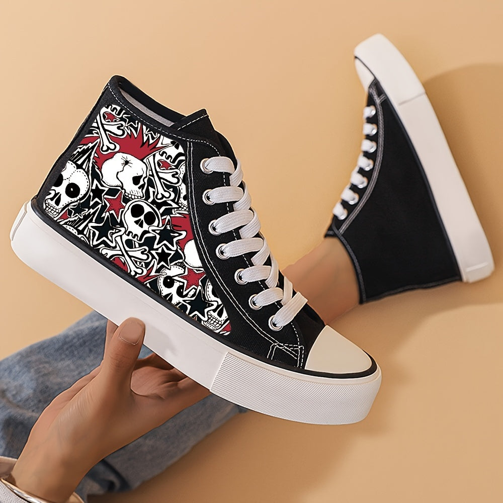 Girl's Cartoon Skull High Top Skate Shoes Non Slip Sneakers