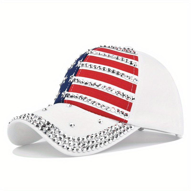 Sun Protection Baseball Cap with Artificial Diamond Inlay