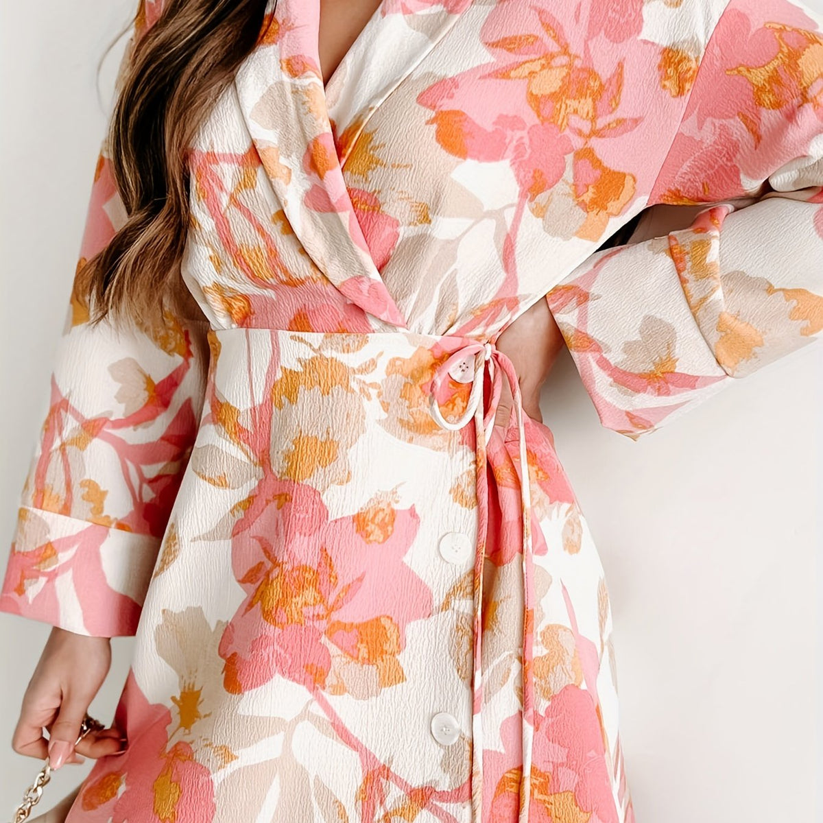  Floral Print Long Sleeve A line Dress