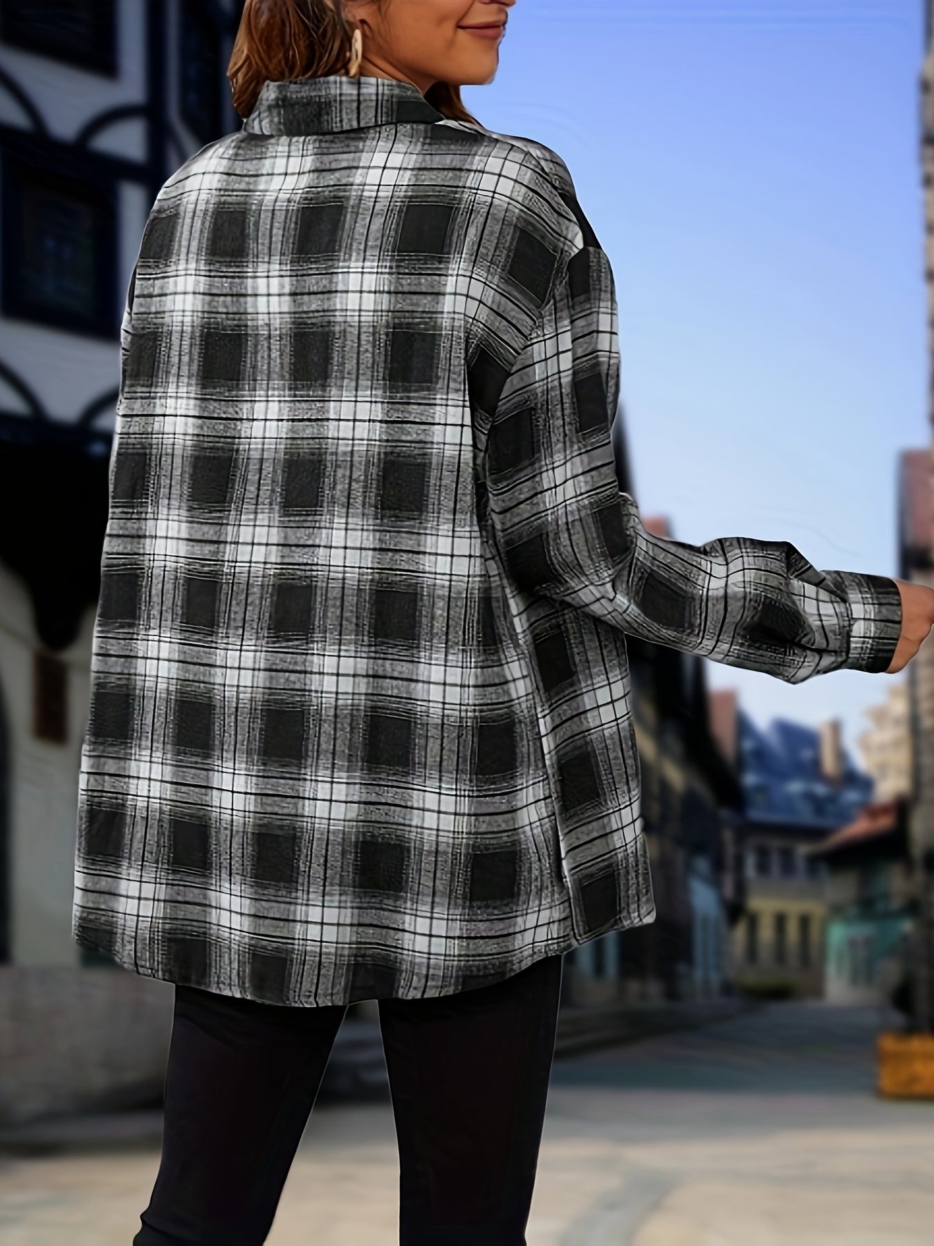  Plaid Print Long Sleeve Tunic Shirt