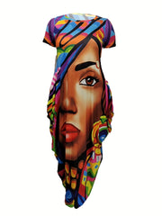  Figure Print Maxi Dress V Neck Ruched