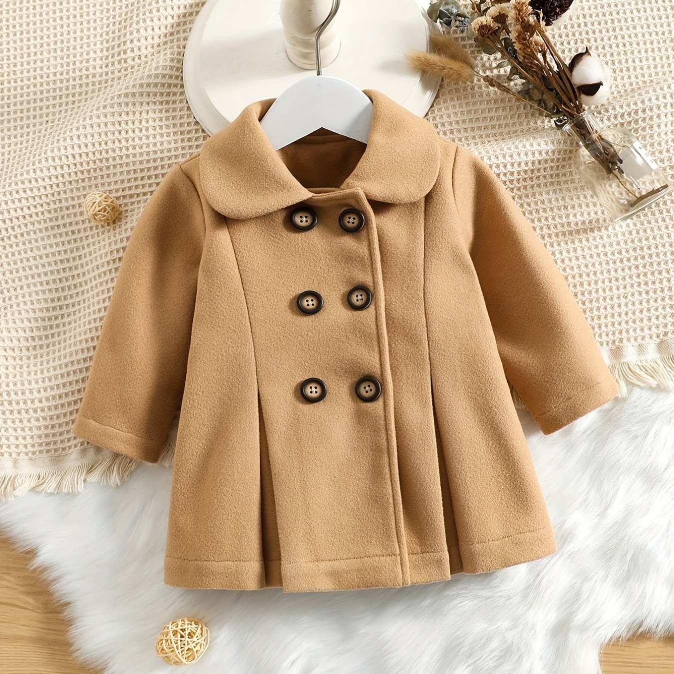 Girls Double Breasted Sweet Coat Doll Collar Long Sleeve Fall Winter Outwear
