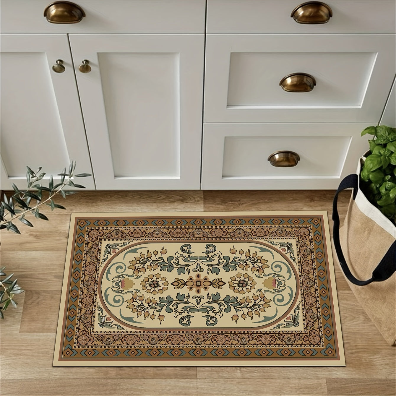 Abstract Flower Kitchen Mat Retro Style Home Decor