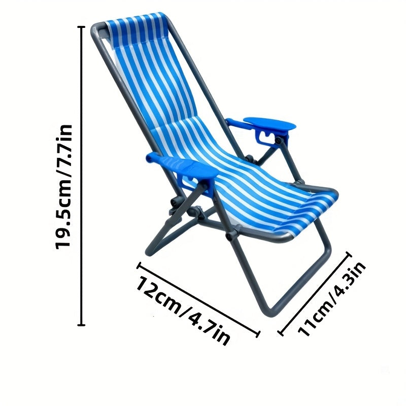 Mini Beach Chair Folding Canvas Striped Dollhouse Accessory