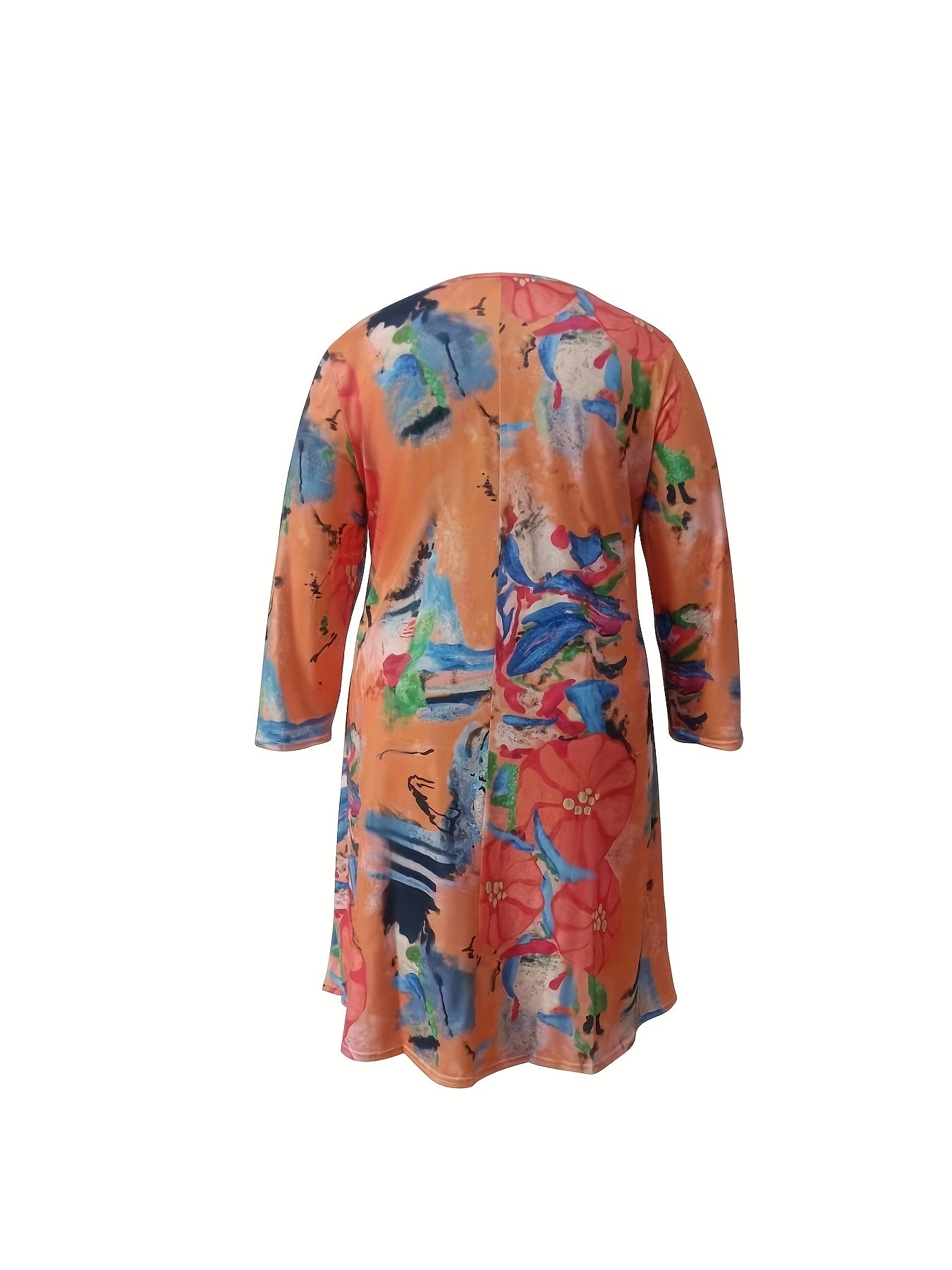  Casual Dress Women's Random Print Long Sleeve V Neck Dress