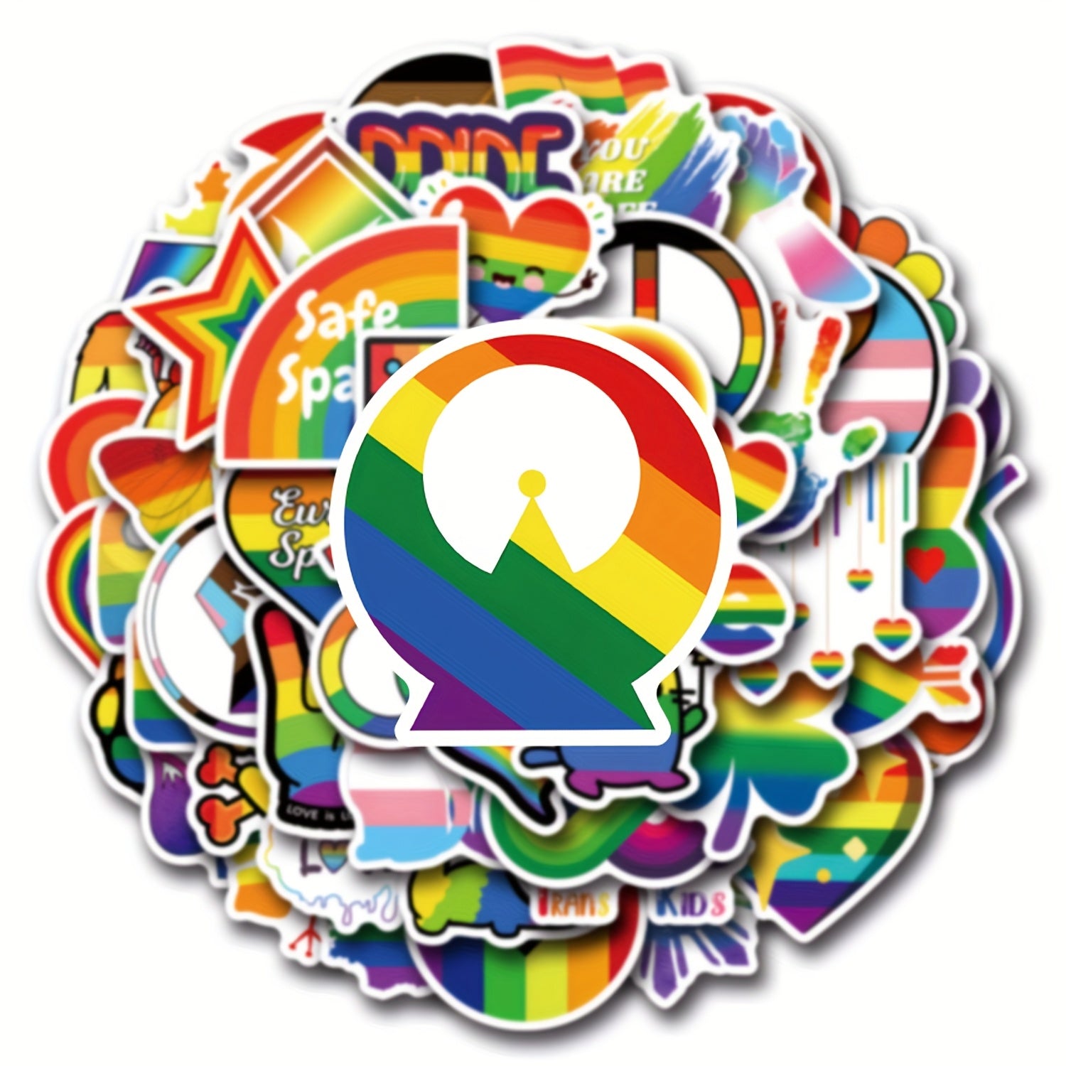 55 Pack LGBTQ Pride Rainbow Stickers Love Peace Space Design Decals
