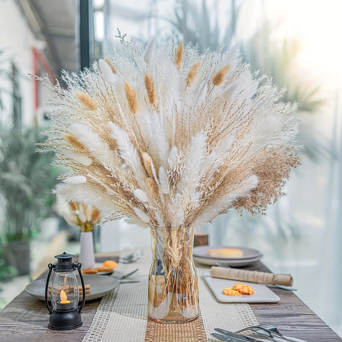 Natural Pampas Grass Bouquet Dried Floral Arrangement Table Wedding Rustic Decor