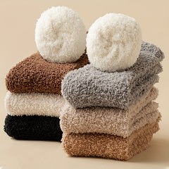 6 Pairs Solid Fuzzy Socks Cozy & Warm Home Floor Socks Women's Stockings