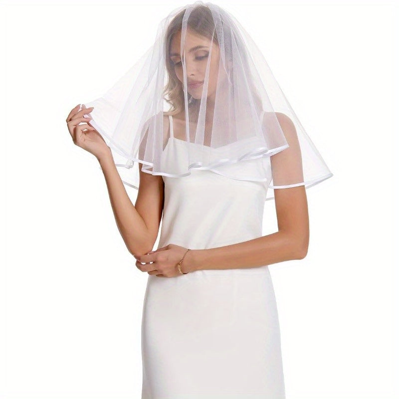 Short 2 Tier Sheer Tulle Wedding Veil Lightweight Accessory