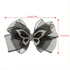 Colorful Rhinestone Hair Clips Butterfly Organza Bow Spring Clip Hairpin Access.