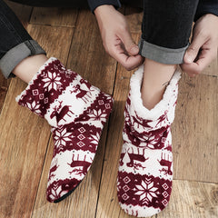 Men's Christmas Slipper Socks Elk Snowflake Pattern Fleece Thermal House Shoes