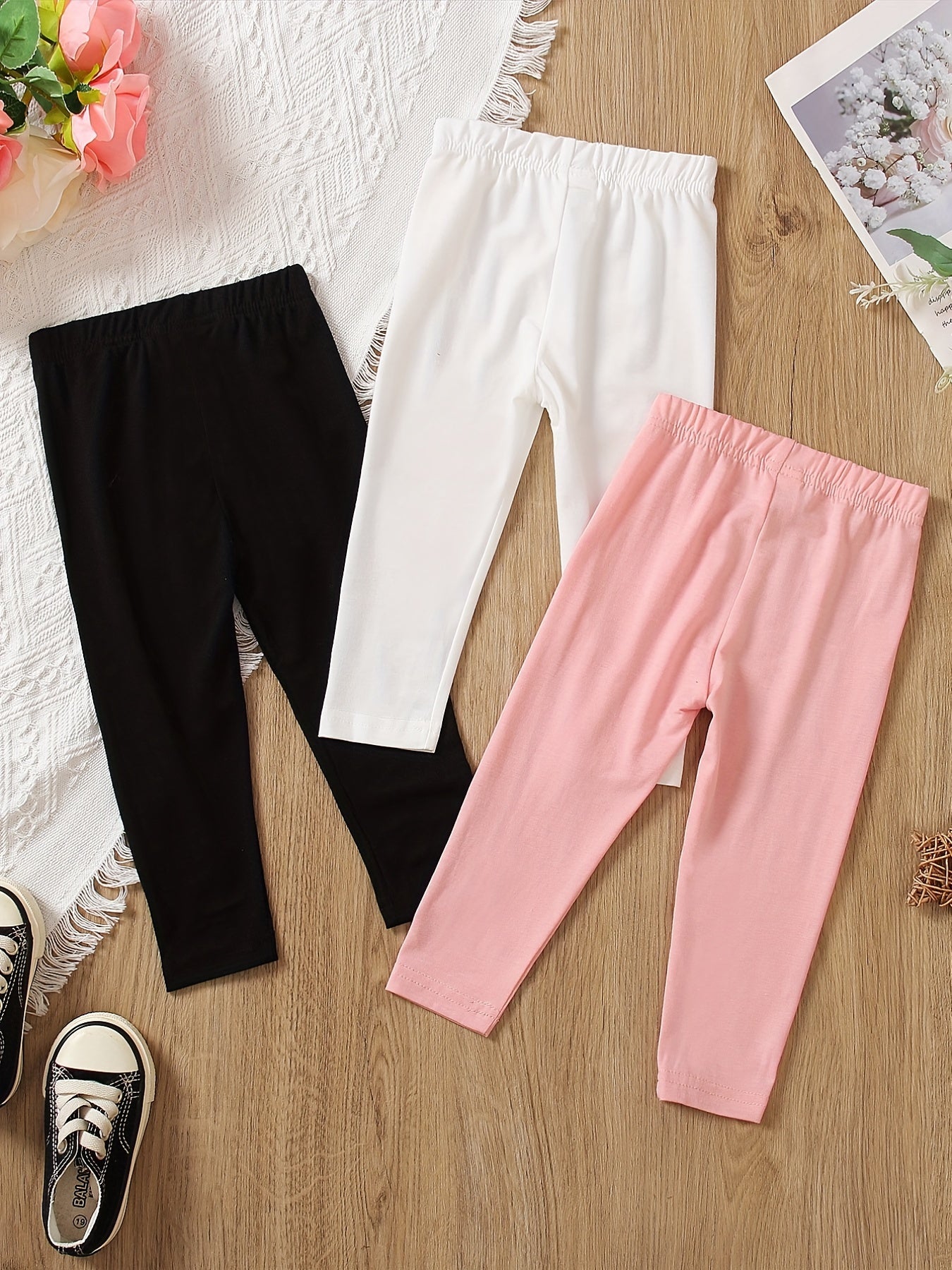 3pcs Girls Cat Print Leggings For Winter
