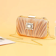 Pleated Rhinestone Chain Clutch Evening Bag