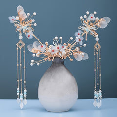 Floral Tassels Hairpin Dragonfly Hairpin Bridal Barrette Hanfu