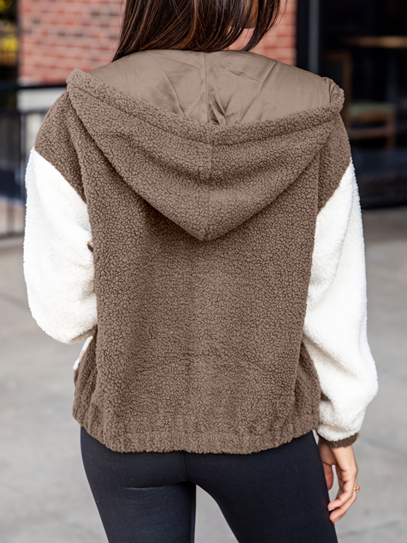 Women's Block Hooded Fleece Jacket With Pockets