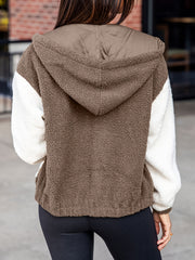 Women's Block Hooded Fleece Jacket With Pockets