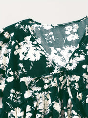  Floral Print Tie Front Short Sleeve V Neck Blouse