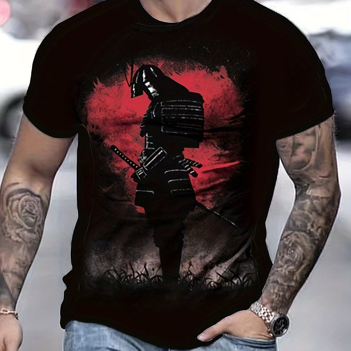 Warrior Pattern Print Men's Short Sleeve T-shirt