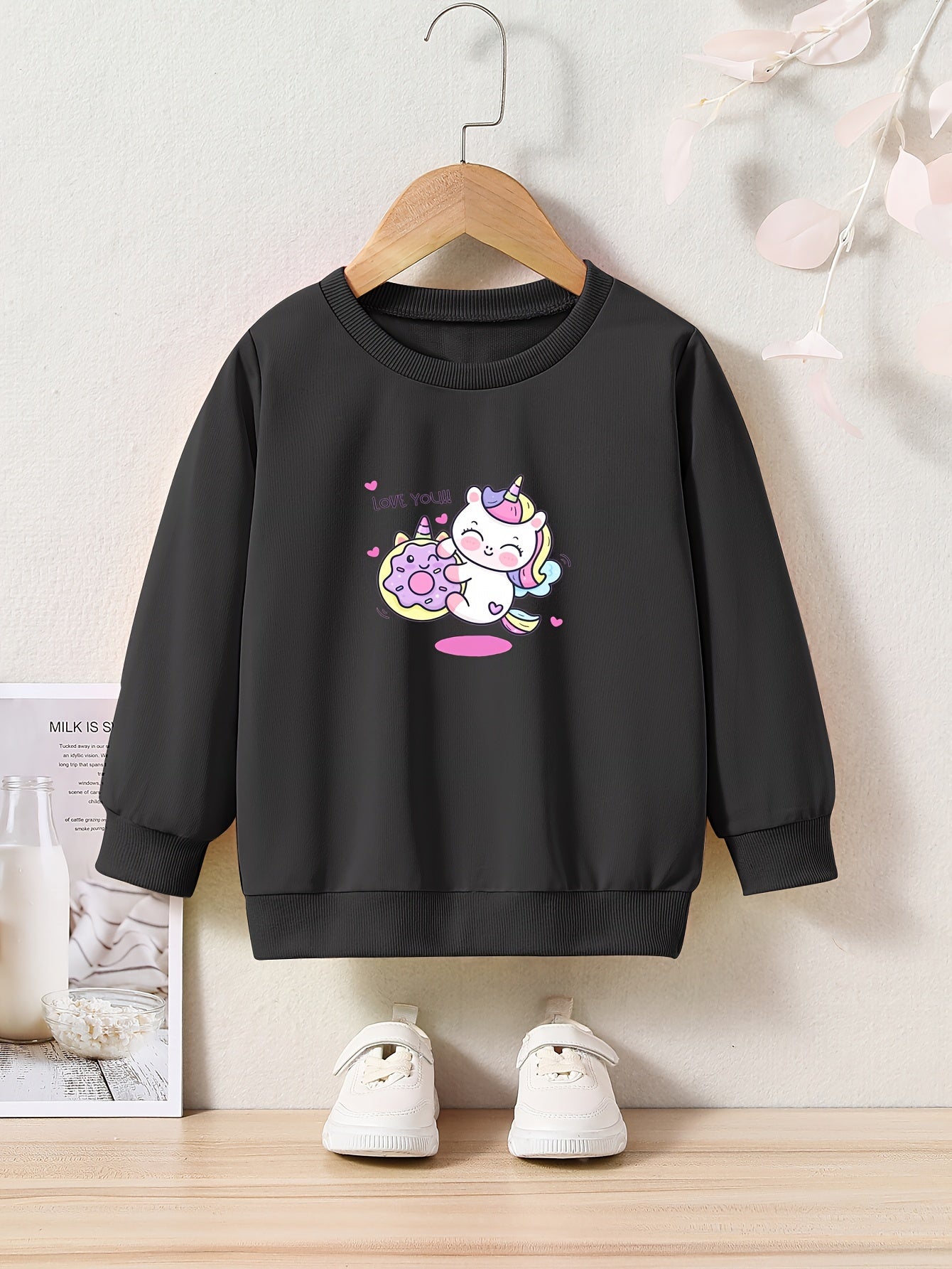 Adorable Unicorn Graphic Crew Neck Long Sleeve Sweatshirt for Kids