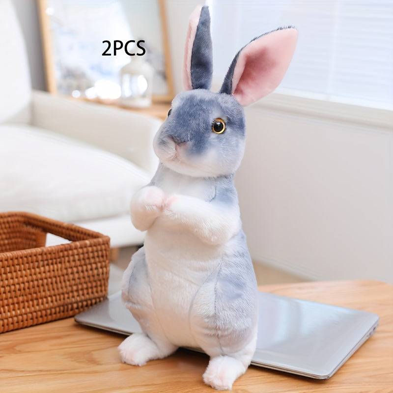 2 Pack Upright Rabbit Plushies 9 4in Assorted Colors Polyester