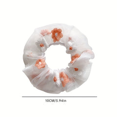 2pcs Flower Pattern Scrunchie Hair Tie Non Slip Ponytail Holder Elastic Hair Acc