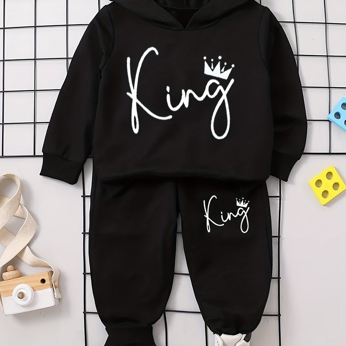 Toddler Boy's 2pcs Hoodie & Sweatpants Set KING Print Top Casual Outfits