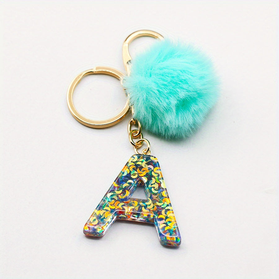 Initial Letter Keychain Resin English Letter Key Chain Pendant Plush Ball