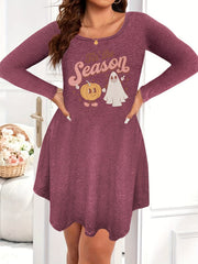  Halloween Nightdress Pumpkin Ghost Print Long Sleeve Sleep D