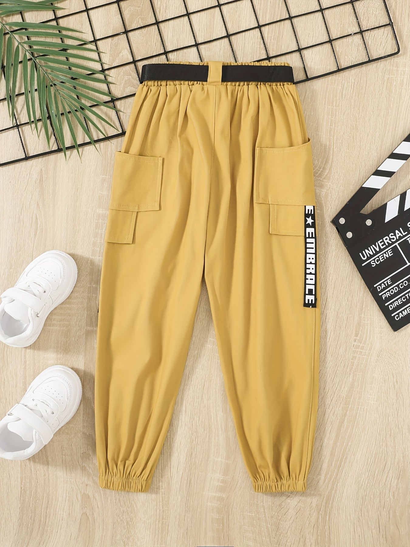 Girls Pocket Belted Cargo Pants Casual Sweatpants Kids Spring Summer Clothes