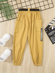 Girls Pocket Belted Cargo Pants Casual Sweatpants Kids Spring Summer Clothes