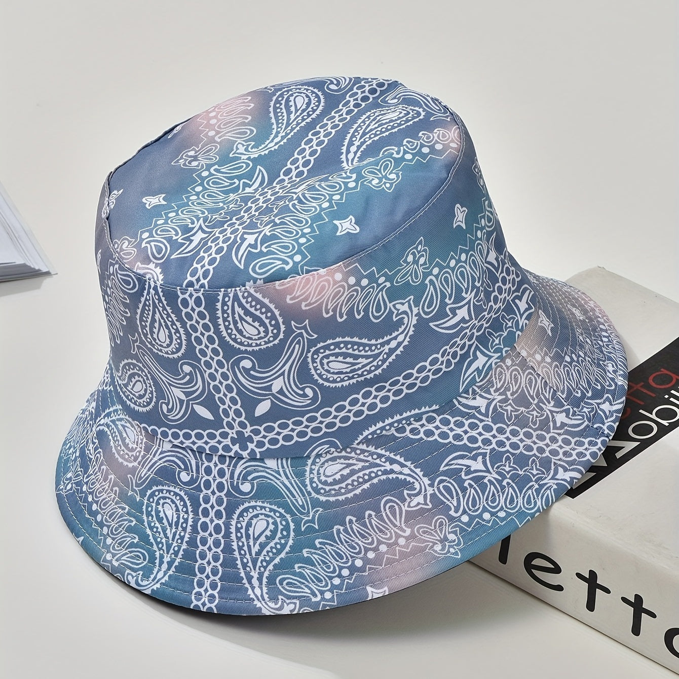 Paisley Print Bucket Hat Letter Graffiti Print Basin Hat Casual Sunscreen Fisher