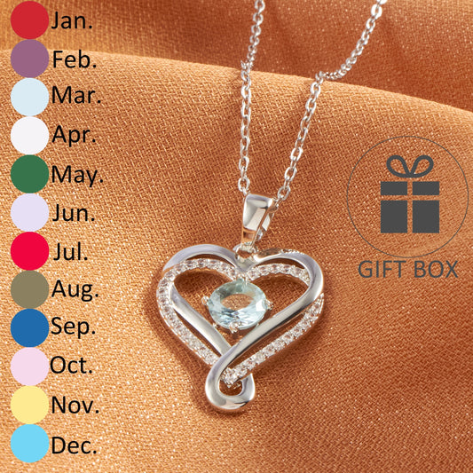 Zirconia Birthstone Love Pendant Stainless Steel Necklace For Women